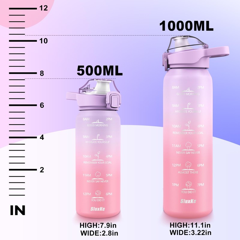SLUXKE Stainless Steel Drinking Bottle 1 Litre with Time Marking,