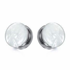 TBOSEN 1 Pair Stainless Steel Inlaid White Natural Stone Simple Style Screw Drilling Tunnel Gauges Expander Piercing Fashion Gift 2g-1 Inch in 6 mm - 25 mm, Metal