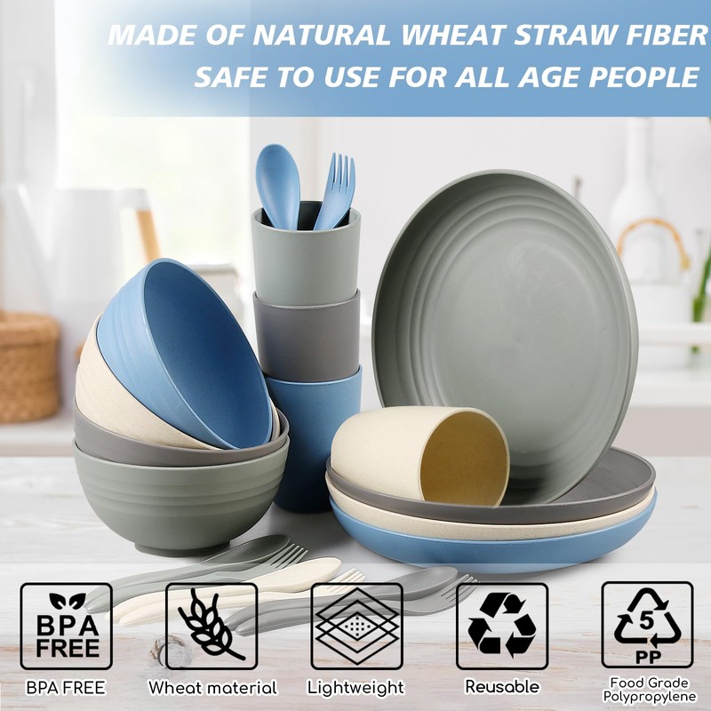 Shopwithgreen Wheat Straw Dinnerware Sets for 4, 20 PCS Unbreakable