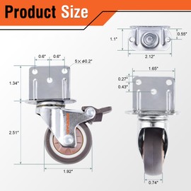 L Shape Casters 2 Inch Heavy Duty Side Mount Caster Wheels with Brake, Workbench Wheels, Furniture Wheels 4 Pack, Ball Bearing Swivel 580 LBS for Furniture, Cabinet, Table, Baby Bed