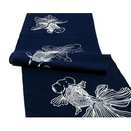 染の安坊 Anbo Tenugui Hand Towel, Ryukin and Demekin (Navy), Goldfish, 100% Cotton, Made in Japan, 13.8 x 39.4 inches