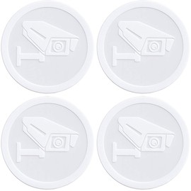 dealzEpic - Clear Transparent White Security Camera Sign - Self Adhesive Peel and Stick Vinyl Decal For Glass Door or Window - 3.5 inches in Diameter | Pack of 4 Pcs
