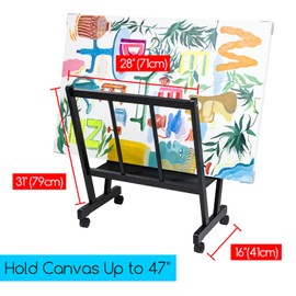 MEEDEN Wood Large Print Rack with Castors, Artist Storage and Display Rack, Premium Drying Rack, Storage for Canvas, Prints, Panels, Posters, Holds Artworks Up to 47", Black