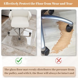 Tempered Glass Floor Mat for Office Chair, 36" x 46" Heavy Duty Hard Office Chair Mat, for Carpeted or Hard Floor, with 4 Anti-Slip Pads, Transparent