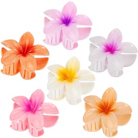 Flower Hair Claw Clips 6 Pcs Large Claw Clips for Thick Hair Hawaiian Flower Hair Clips Hibiscus Hair Clip Plumeria Claw Clips for Thin Hair Beach Hair Accessories for Women and Girls