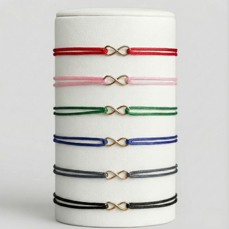 Solid 14K Gold Tiny Infinity Bracelet with Red String |