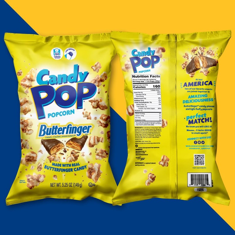 CANDY POP Butterfinger Candy Coated Popcorn (5.25oz bags, 1-Pack)