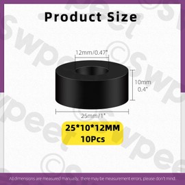 Swpeet 10Pcs Black 1" OD x 3/8" ID x 1/2" Thickness Multi Purpose Neoprene Round Rubber Spacer, Anti Vibration Isolation Pads Thick Rubber Isolator Flat Washer Bushings Washers for Home Accessories