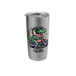 Alan Fun Alligator Motorcycle Design for Boys Name Alan Stainless Steel Insulated Tumbler