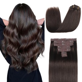 Sisily Clip in Hair Extensions Real Human Hair, 14 inch 120g, Dark Brown, 100% Brazilian Remy Human Hair Clip in Extensions Soft Straight 7pcs Per Set with 16 Clips Double Weft