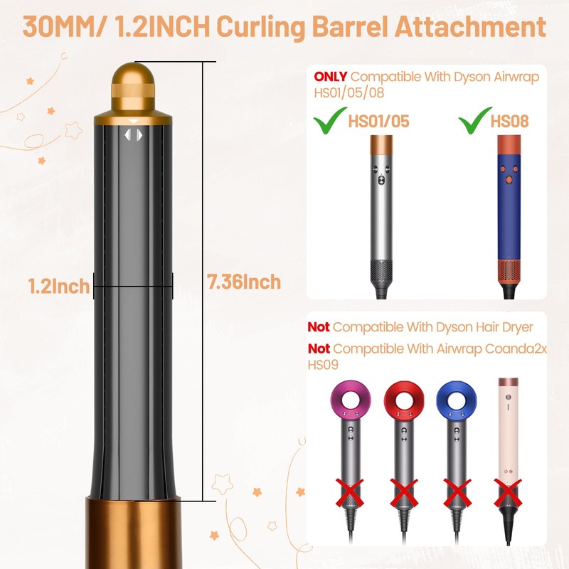 ZEPHBLOW 30mm/1.2 Inch Curling Barrel for Dyson Airwrap, Long Hair