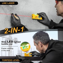 PREXISO 2-in-1 Line Laser Level - Mini Torpedo Level with Light, 3-3/4 inch Rotatable Magnetic Pocket Level & 30Ft Laser Line Leveler Tool for Hanging Picture, Wall Marking Painting, Home Renovation