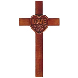 Shalom 20cm wooden Mahogany large Love Heart wall hanging cross brown