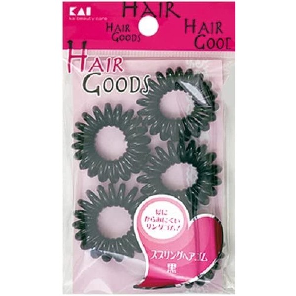 Kai Corporation HA3050 Hair Goods, Spring Hair Elastics, Black, 5 Pieces