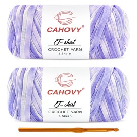 CAHOVY 2 Pack T-Shirt Yarn Crochet Yarn for Beginner Crochet Bags/Basket/Coaster,400g/110yds High Elastic Polyester Thick Tshirt Blue&White