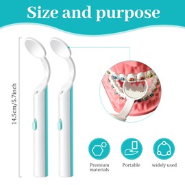 2 Pieces Dental Mirror with Light - LED Lighted Teeth Inspection Mirror, Anti Fog Curve Angle Mouth Mirrors Dentist Oral Assistant Care Tool Accessories (Light Green)