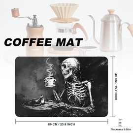 Coffee Mat,Coffee Bar Accessories Fit Under Coffee Maker Espresso Machine,Anti Absorbent Dish Drying Pad for Kitchen Counter,23.6"x15.7"Coffee Bar Decor Coffee Machine Mat,Black Skeleton/Skull