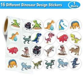Hohamn 1000Pcs Dinosaur Stickers Roll for Kids 1.5 Inch 16 Styles Dinosaur Stickers for Kids Party Favors Teacher Reward Encouragement Motivational Stickers