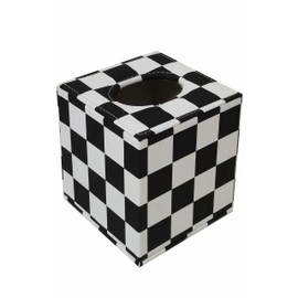 S Forever Cube Tissue Box Holders PU Leather Square Roll Tissue Box Cover (Black and White Checkerboard,5.32" L x 5.32" W x 5.51" H)