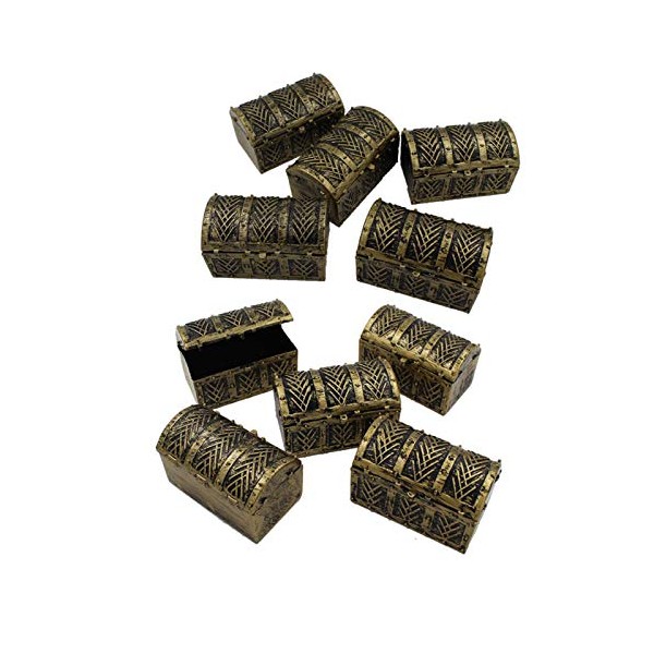 10pcs Mini Pirate Treasure Chests, Kids Pirate Treasure chest Toy Box,Vintage Pirate Jewelry Storage Box for Children Play Favor Party Supplies Decor Store Gold Coins Gems