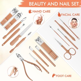 NINEMAX Manicure Set Nail Cutter Nail Clipper Kit 16pcs Stainless Steel Rust Nail Manicure Set Manicure Kit, Travel Leather Case Sizes Nail Kit Pedicure Kit For Women Men Travel Home Gift Giving Green Visit the NINEMAX Store (Pink)