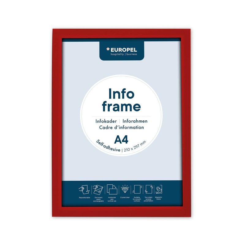 Europel Cornice Informativa Magnetica Autoadesiva A4 Rossa, Set da 2,