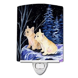 Caroline's Treasures SS8395CNL Starry Night French Bulldog Ceramic Night Light Compact, UL-Certified, Ideal for Bedroom, Bathroom, Nursery, Hallway, Kitchen, 6x4x3, Multicolor