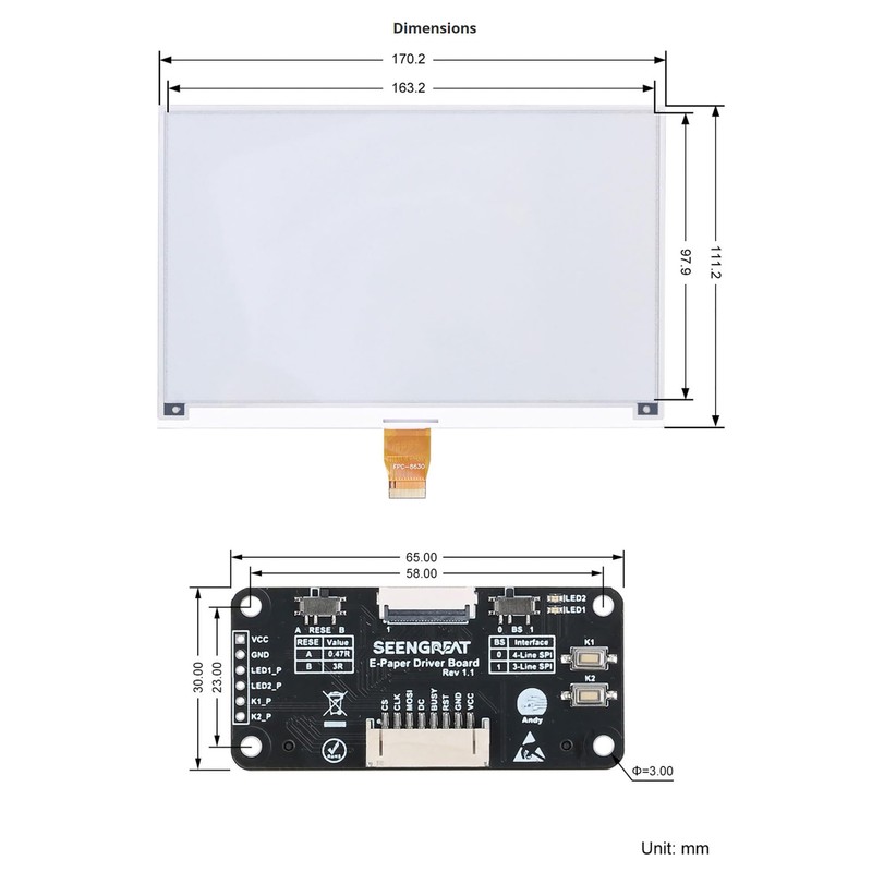 7.5 Inch e-Paper Display for Raspberry Pi/Jetson Nano/Arduino/STM32 - 800
