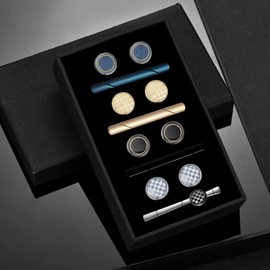 Mens Cufflinks And Tie Pin Set Black, Copper Colour Tie Clip & Cufflink Set With Box, Golden Cufflinks For Men Black And Silver Cuff Links For Men, White And Blue Tuxedo Dress Buttons