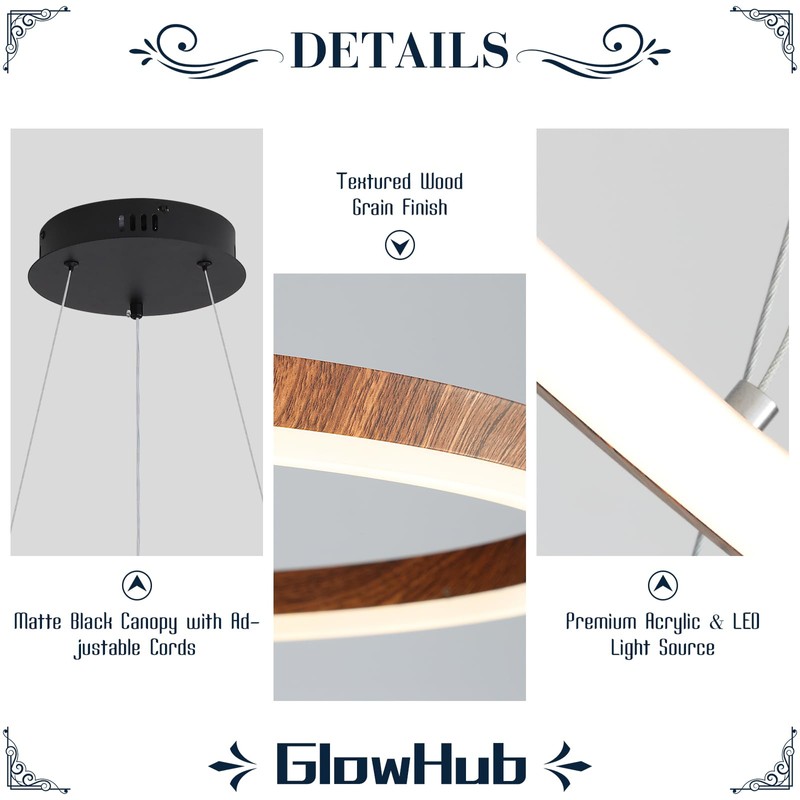 Modern LED Chandelier, 1-Ring LED Pendant Light Fixture with Remote