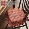 VHC Burgundy Check Ruffled Chair Pad Cushion 14x14~ Primitive Kitchen/Dining