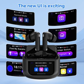 PWTEK Wireless Earbuds,Smart Touch Screen Ear Buds Bluetooth 5.4 Headphones, ANC Noise Cancelling Mic Bluetooth Earbuds,HiFi Stereo, IPX7 Waterproof Wireless Earphones Black