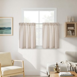 DUKIYO Cortinas de cocina y cafetería de lino de 30 pulgadas de largo para habitación de estilo granja, ventana pequeña, estilo boho, semitransparentes, con filtro de luz, bolsillo para barra