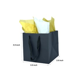 JUNESHE Black Gift Bags with Handles &Tissue Paper, 2 Pack Matte Black Paper Bags, 5.9x5.9x5.9 inch Square Gift Bags, Birthday, Wedding Kraft Bags Small Size