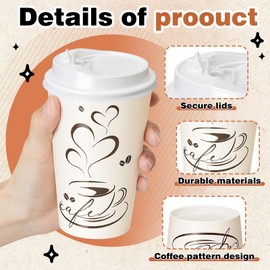 1000 Pack 12 oz Disposable Coffee Cups with Lids, Paper to Go Cups for Hot & Cold Drinks for Cafe, Office, Events, Parties (White Lid)
