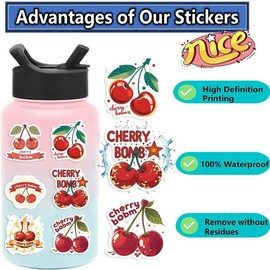 Cherry Vinyl Stickers,Cherry Graffiti Stickers,Vinyl Waterproof Sticker for Kids Teens Girls,for Phone Laptop Bottles Skateboard Computer Phone Luggage Guitar Gifts Sticker