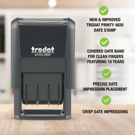 Trodat 4820 Printy 4.0, Self-Inking Date Stamp for Professional, Classroom and Personal Applications, 3/8” x 1-¼”, CO2 Compensated Date Stamper (Black)