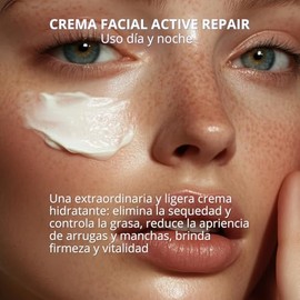 Crema Antiedad Reafirmante Antimanchas Active Repair Cabina Maya, 50 gms con colageno marino y extractos aclarantes de flores perennes papaya y guayab