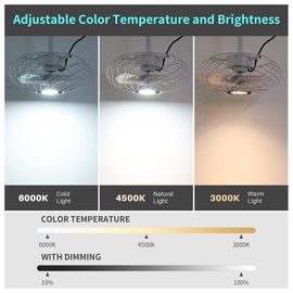 OSGNER 15" Outdoor Ceiling Fan with Light, Waterproof Gazebo Fan Remote Control, Dimmable LED Light, Hanging White Caged Ceiling Fixtures with Plug in Cord for Pergola