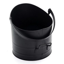HomeZone Black Coal Bucket Fireside Accessories Kindling, Log, Coal & Fuel Storage Scuttle Bucket Indoor Homeware (BLACK ROUND FIRESIDE BUCKET)