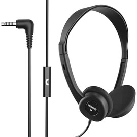 Maxell 199845 - Auriculares con Cable Ajustable de 6 pies con micrófono, Sonido Negro, Ajuste cómodo y Audio Claro para Llamadas y música