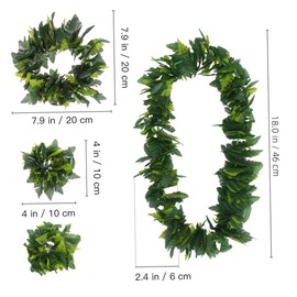 AOKWAWALIY Hawaiian 4pcs in 1 Party Artificial Leaves Garland Tropical Flower Green Hawaiian Headband Necklace Bracelet Fancy Decorations for Simulate Beach Luau Party