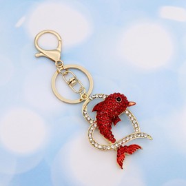 TTYY Crown Dolphin Keychain for Women Elegant Cute Metal Keyring,Sparkling Rhinestone Bag Charm Accessory,Unique Gift Idea (Red-Dolphin-Heart)