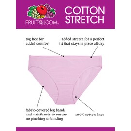 Fruit of the Loom Women's 6 Pack Cotton Stretch Bikini Panties, Assorted, 5