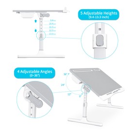 KLEAR Foldable Laptop Bed Tray Desk with Extral Drawstring Bag, Adjustable Bed Table with Heights and Angles, Lap Desk for Eating, Working, Writing, Gaming, Drawing with 2 Drawers(Grey)