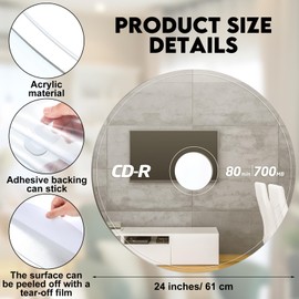 Tellegloww Acrylic Cd Mirror 24 x 24 Inch Cool Music Decor Cute Mirror Round Cd Funny Christmas Music Room Decor Wall Disco Disk for Girlfriend Gift Living Room Bedroom Home Party Favors