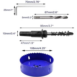 Luomorgo 4.25 inch 108mm Hole Saw, 1 1/4 inch Cutting Depth HSS Bi-Metal Hole Cutter with Hex Shank Drill Bit Adapter for Wood Cornhole Boards Plastic Drywall Fiberboard
