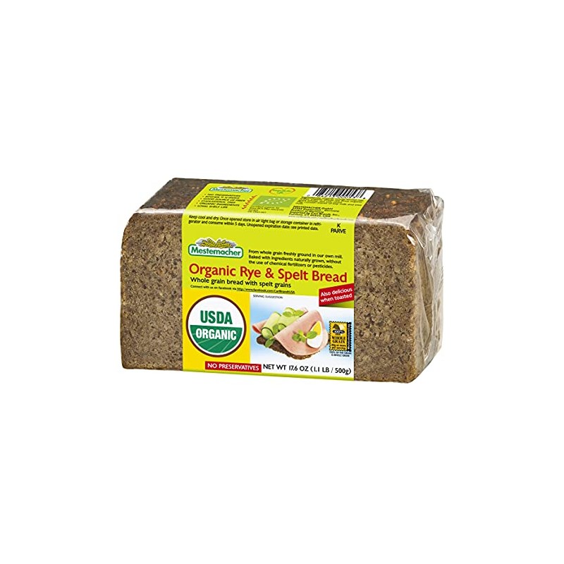 Mestemacher Bread, Organic Rye & Spelt, 17.6 Ounce Packages (Pack
