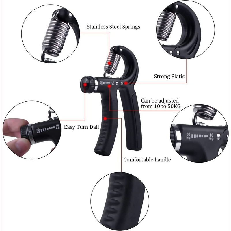 IDEAPRO 2pcs Adjustable Hand Grip Exerciser (10-50kg) - Strengthen Grip,