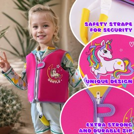 OSHYLE Swim Vest for Kids Toddler Floaties Vest with Safety Strap Buoyancy Aid (M-Unicorn, L(6-9))
